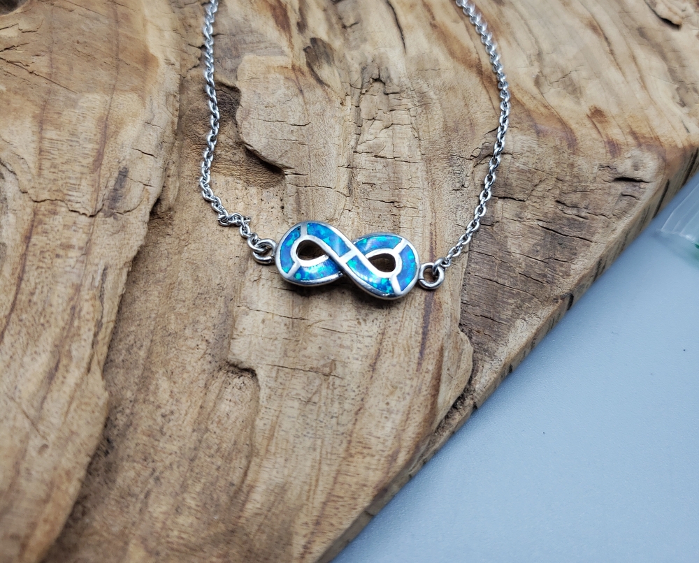 Sterling Silver Infinity Caribbean Blue Opal Inlay Bracelet  .925